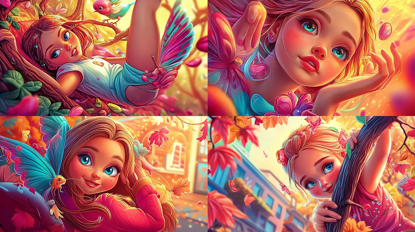 Luminous Whimsy: A Radiant Blend of Vivid Hues and Enthusiastic Expressions - Midjourney sref style