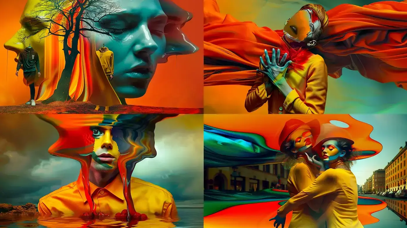 Surrealism with a Vivid Color Palette and Fluid Forms - Midjourney sref style