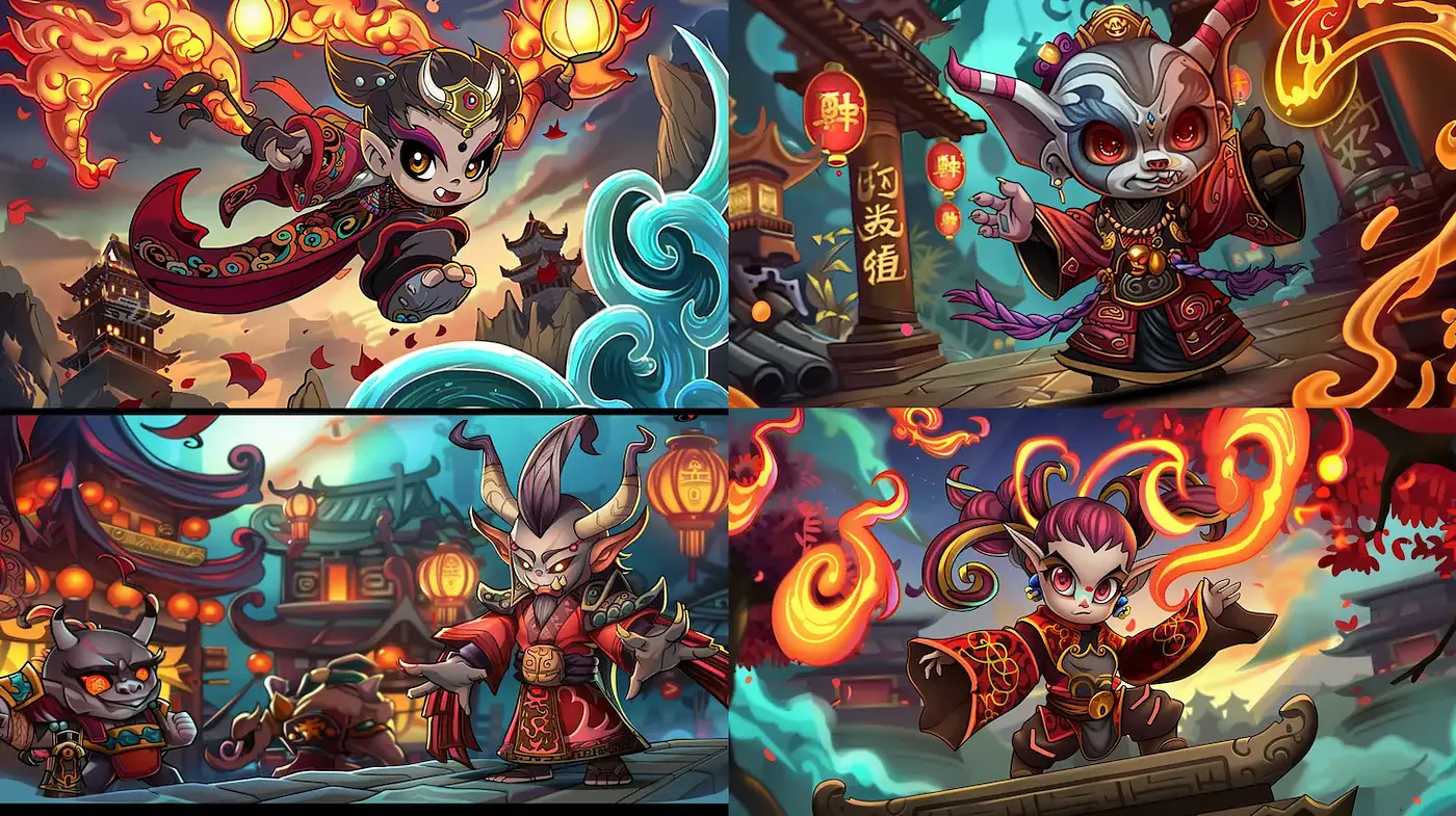 Vibrant and whimsical fantasy art with dynamic character design - Midjourney sref style