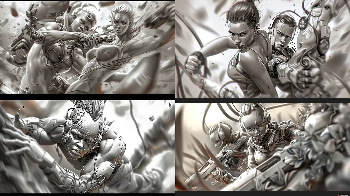 Monochromatic Dynamism in Sci-Fi Concept Art - Midjourney sref style