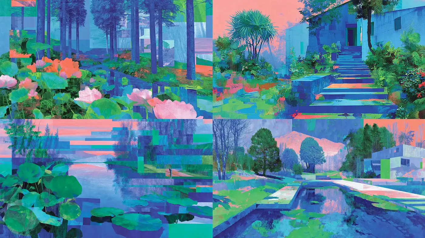 Vibrant and Abstract Landscape with Geometric Influences - Midjourney sref style
