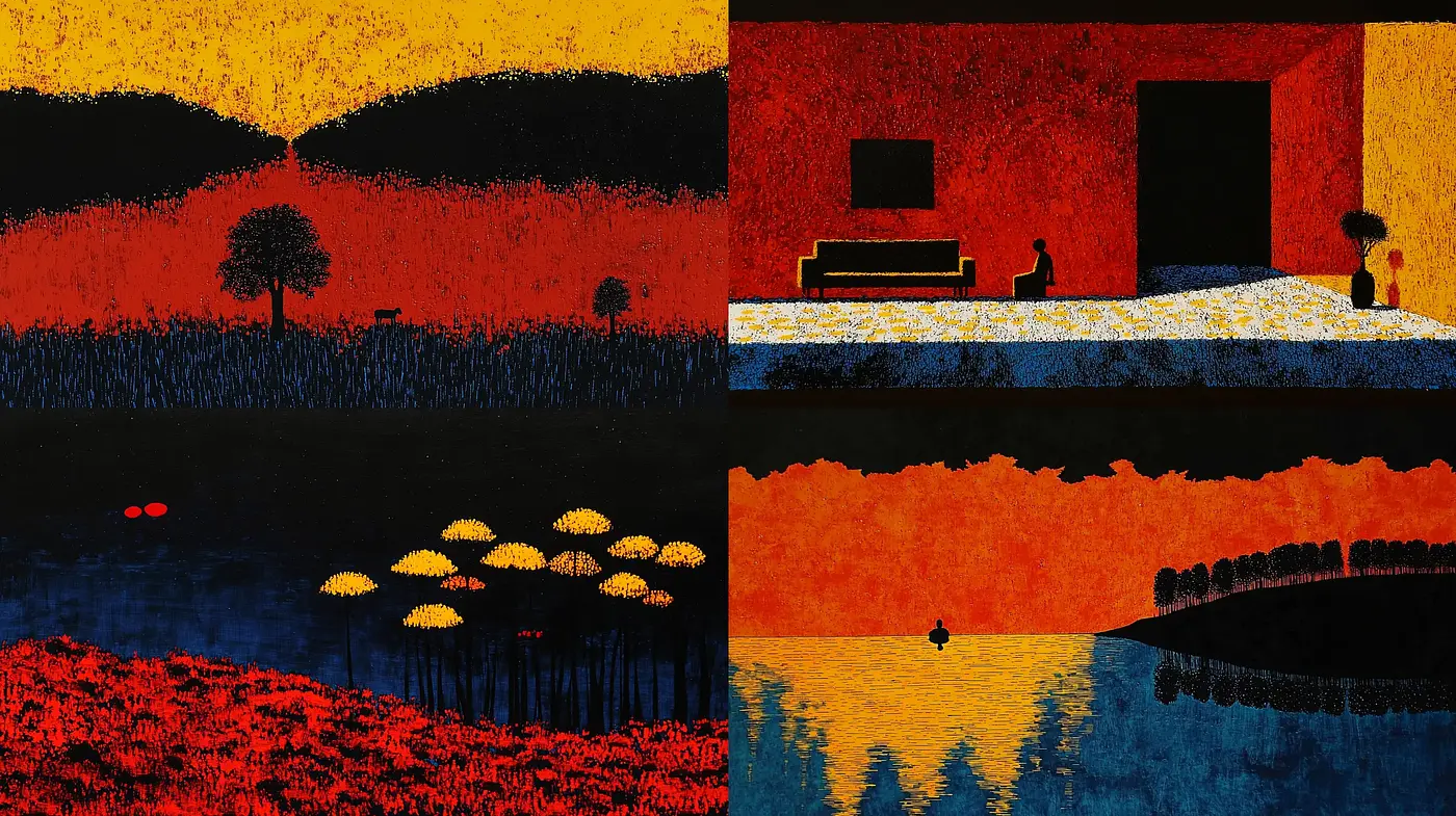 Stark Contrasts and Textured Silhouettes Under Twilight Hues - Midjourney sref style