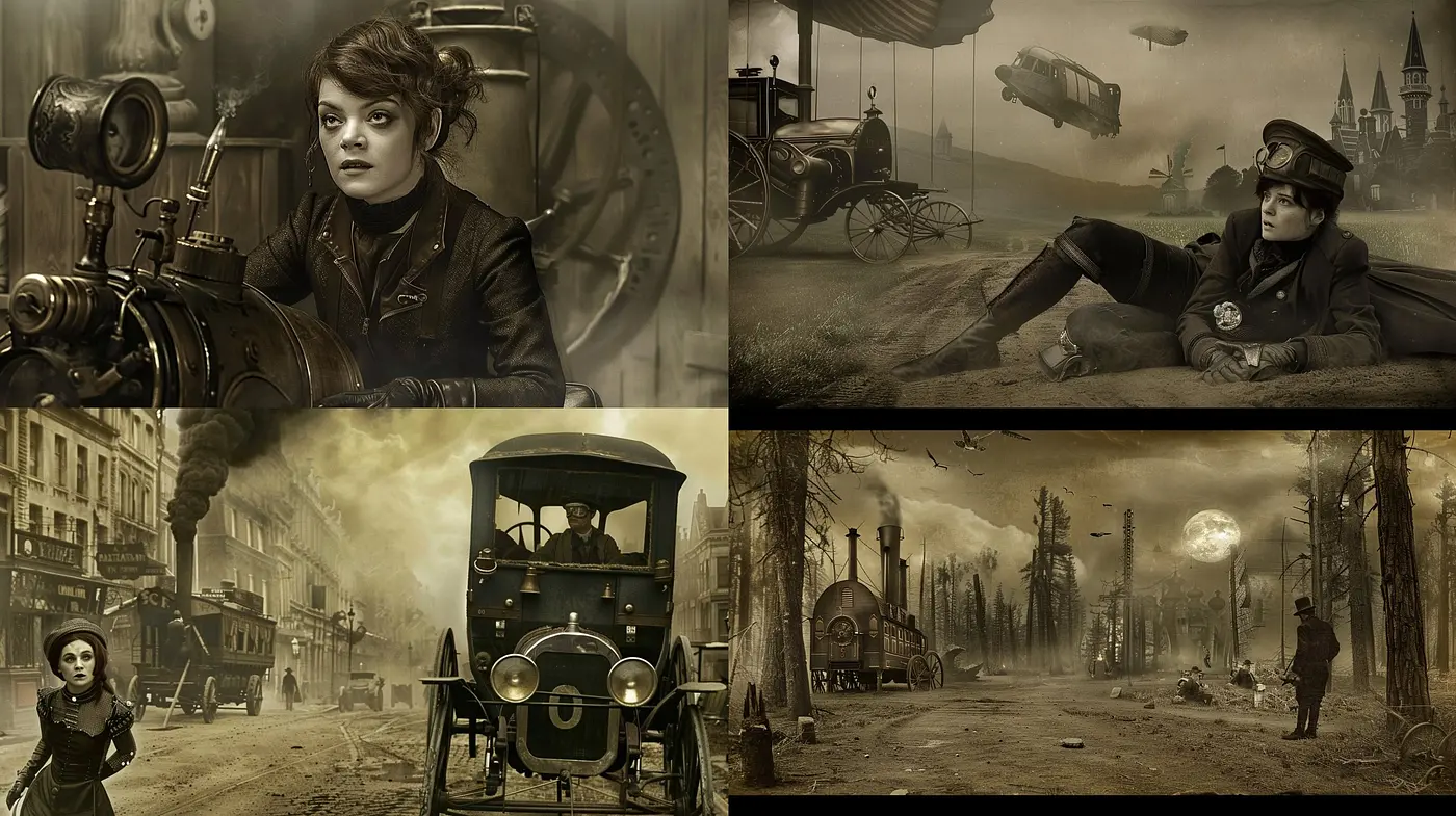 Intertwined Tones of Sepia: A Homage to Steampunk and the Industrial Era - Midjourney sref style