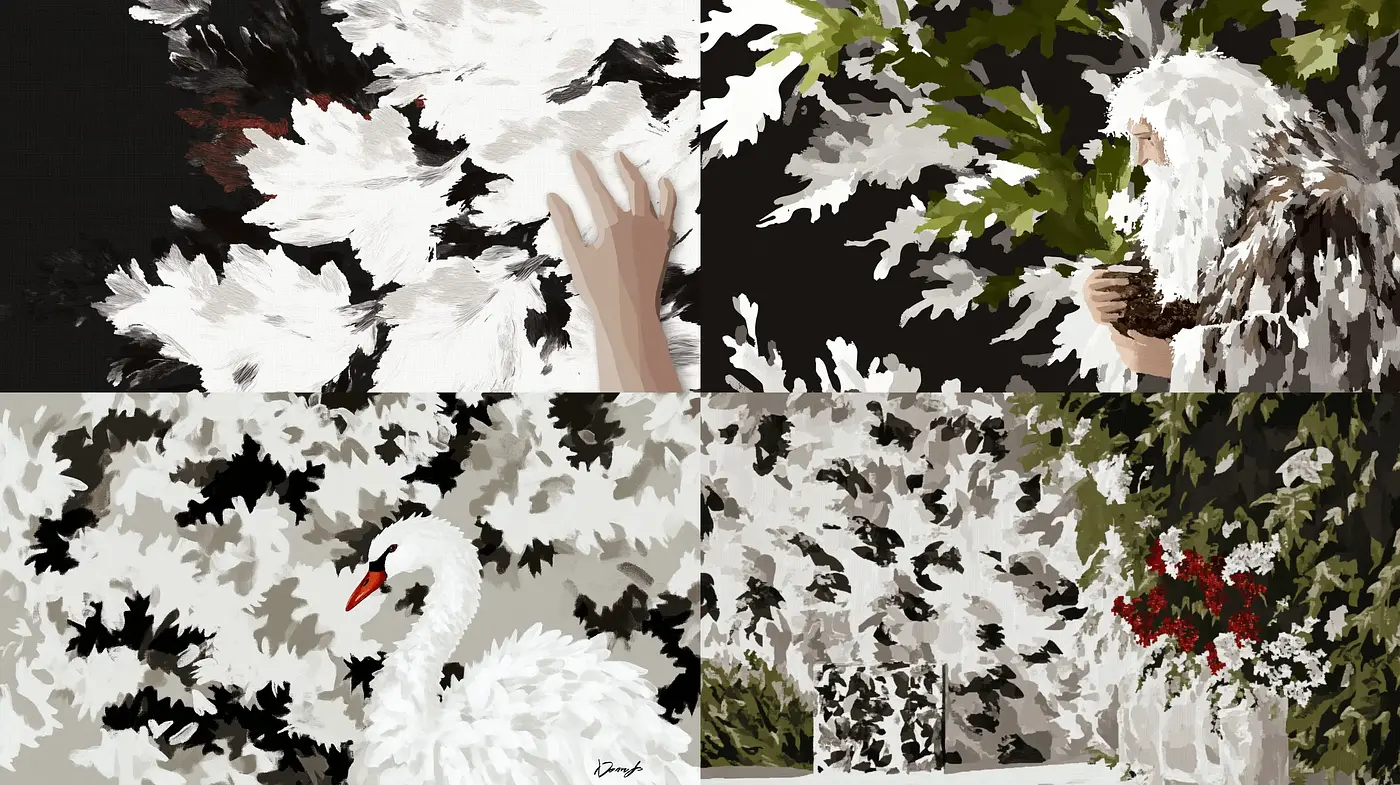 Fragmented Nature: A Stylized Interpretation of Organic Forms - Midjourney sref style