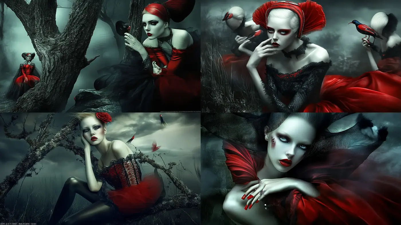 Ethereal Gothic Elegance with Surreal Undertones - Midjourney sref style