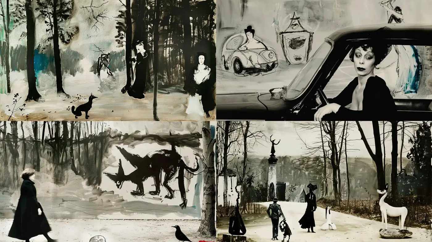 Surreal Monochrome Dreamscape with Ethereal Overtones - Midjourney sref style