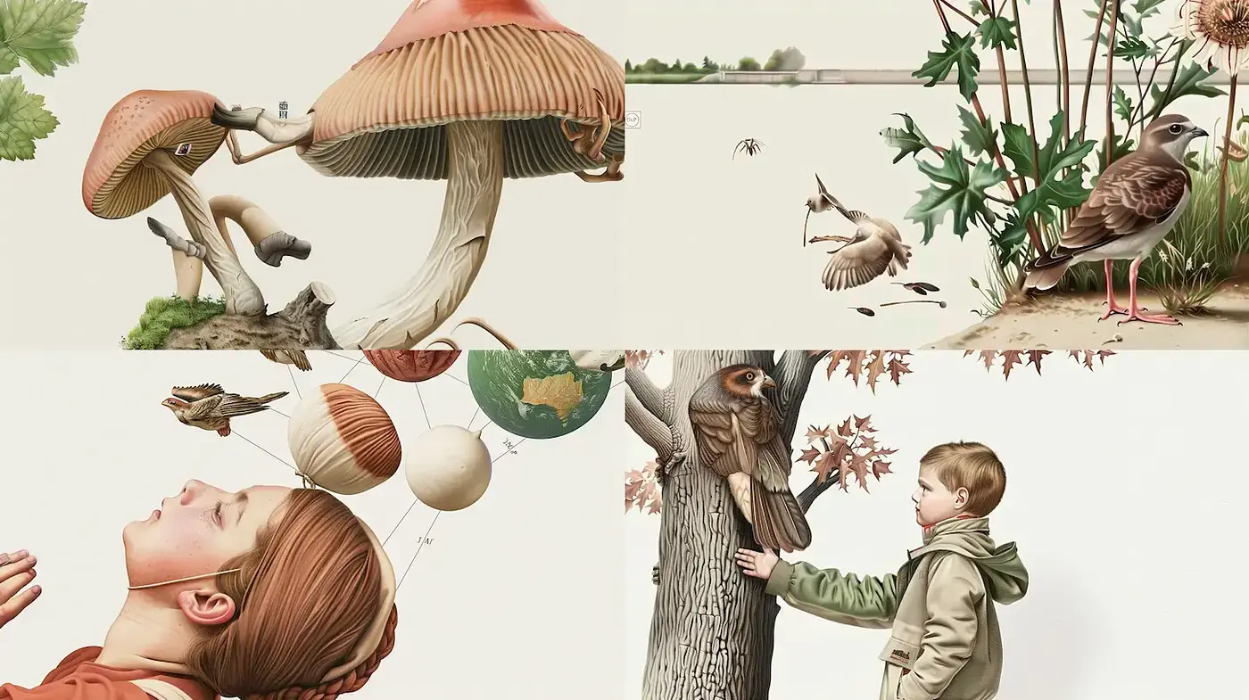 Surreal and Whimsical Illustrations with Nature-Inspired Elements - Midjourney sref style