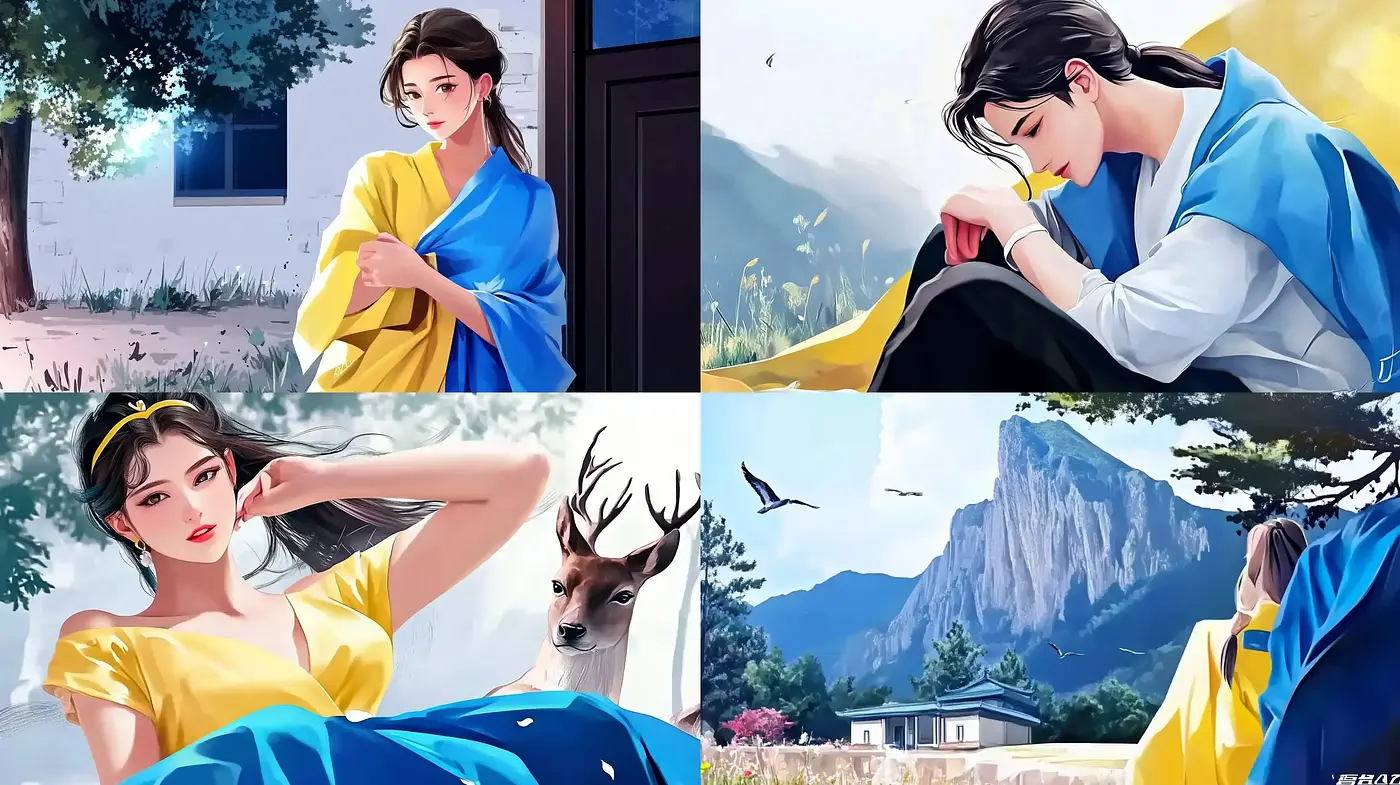 Serene Pastoral Elegance with a Modern Anime Essence - Midjourney sref style