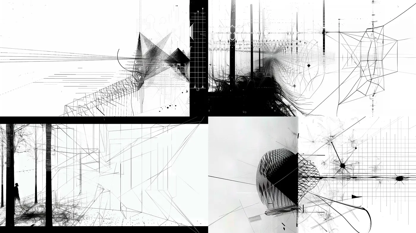 Abstract Architectural Monochrome: An Exploration of Space and Structure - Midjourney sref style