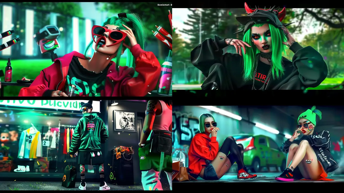 Neon-Infused Cyberstreet Attire and Ambiance - Midjourney sref style