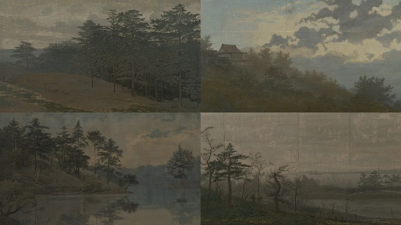 Subdued Pastoral Dreamscapes with a Homogeneous Textured Finish - Midjourney sref style