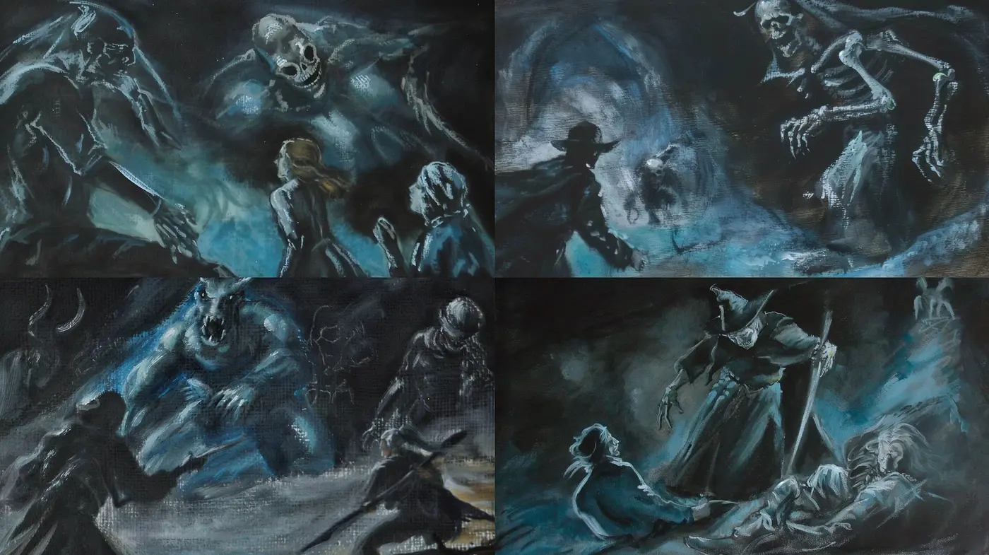 Eerie Nocturnes of Phantasmal Brushwork - Midjourney sref style