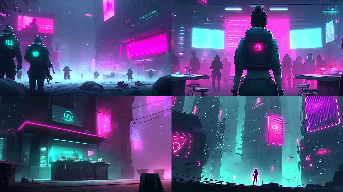 Futuristic Neon Dystopia with Vibrant Glow and Atmospheric Depth - Midjourney sref style