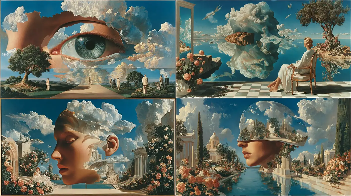 Surrealist dreamscapes with ethereal elements and intricate details - Midjourney sref style