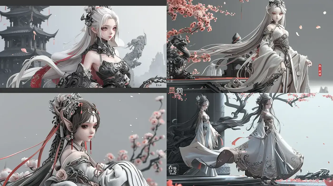Elegant Fusion of Traditional and Fantasy Elements in a Serene Atmosphere - Midjourney sref style