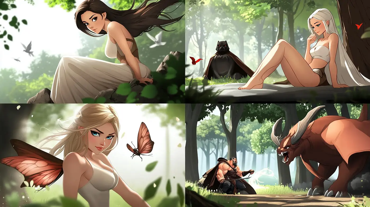 Enchanted Forest Dreamscapes: A Harmonious Blend of Anime-Inspired Elegance and Ethereal Nature - Midjourney sref style