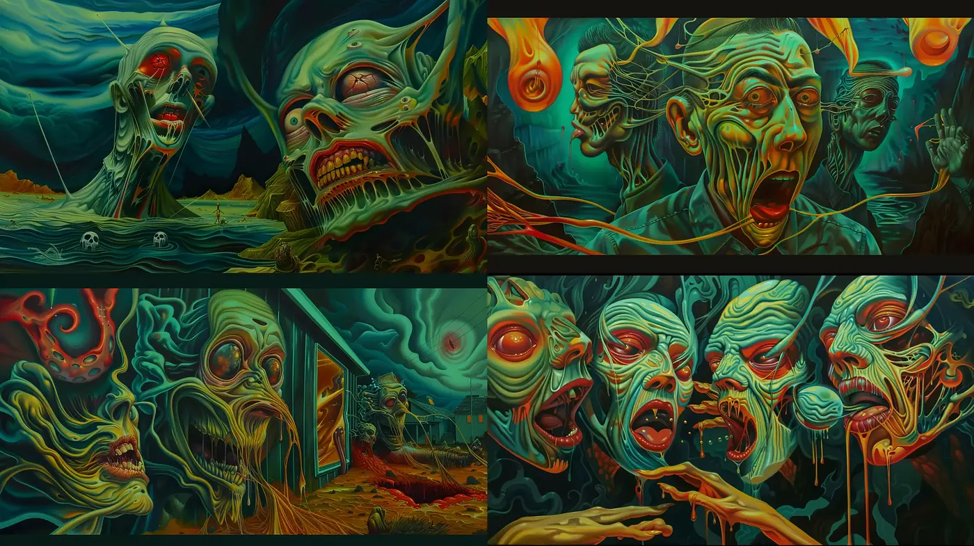 Ethereal Nightmare Panorama: A Surreal Fusion of Horror and Fantasy - Midjourney sref style