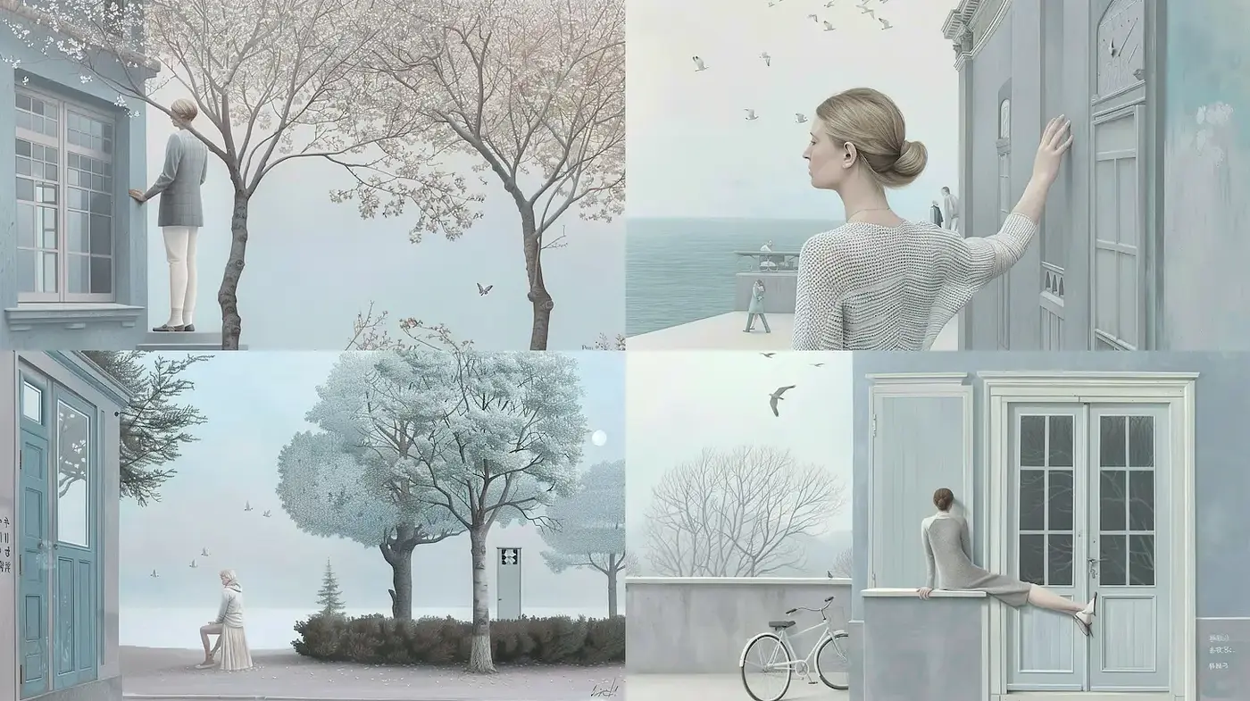 Serene and Ethereal Atmosphere with Soft Tones and Minimalist Aesthetic - Midjourney sref style