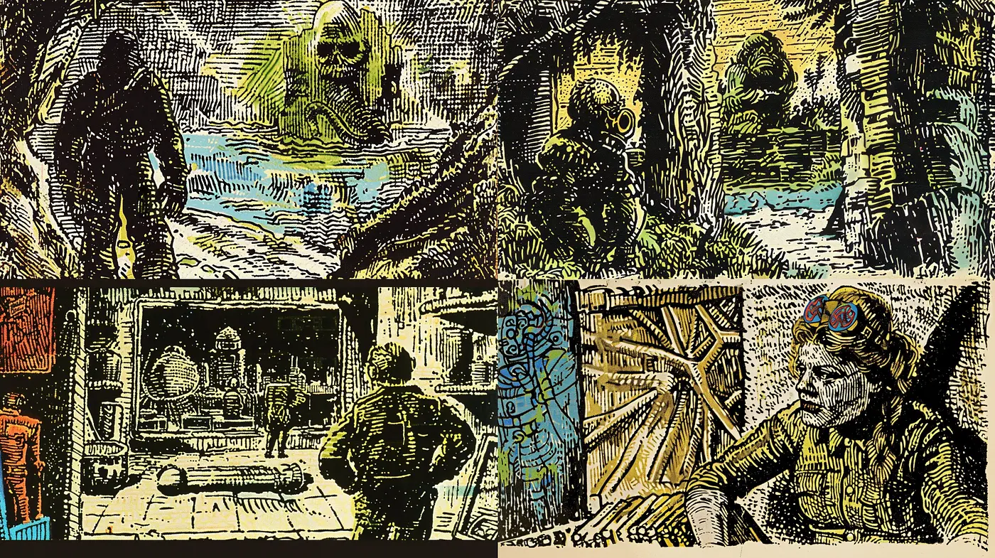 Time-Worn Graphic Novel Aesthetic with Expressionist Undertones - Midjourney sref style