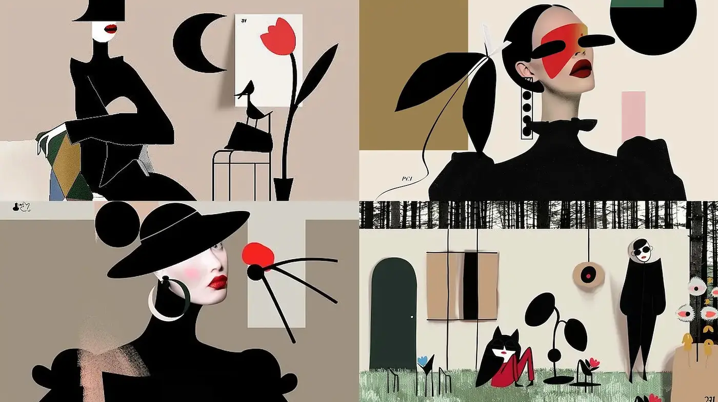 Stylized Minimalist Portraits with Bold Geometric Elements and a Modern Aesthetic - Midjourney sref style