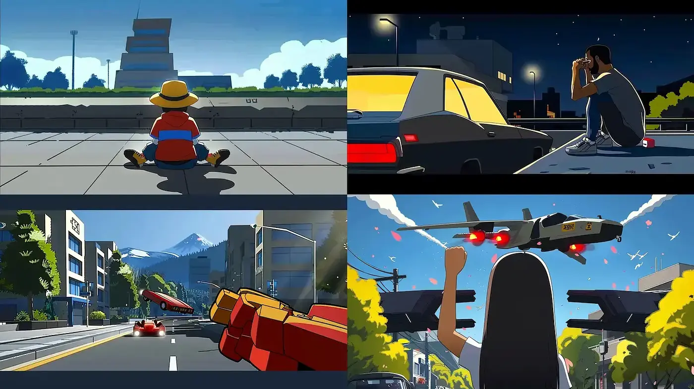 Vibrant, dynamic digital artwork exhibiting playful storytelling vibes - Midjourney sref style