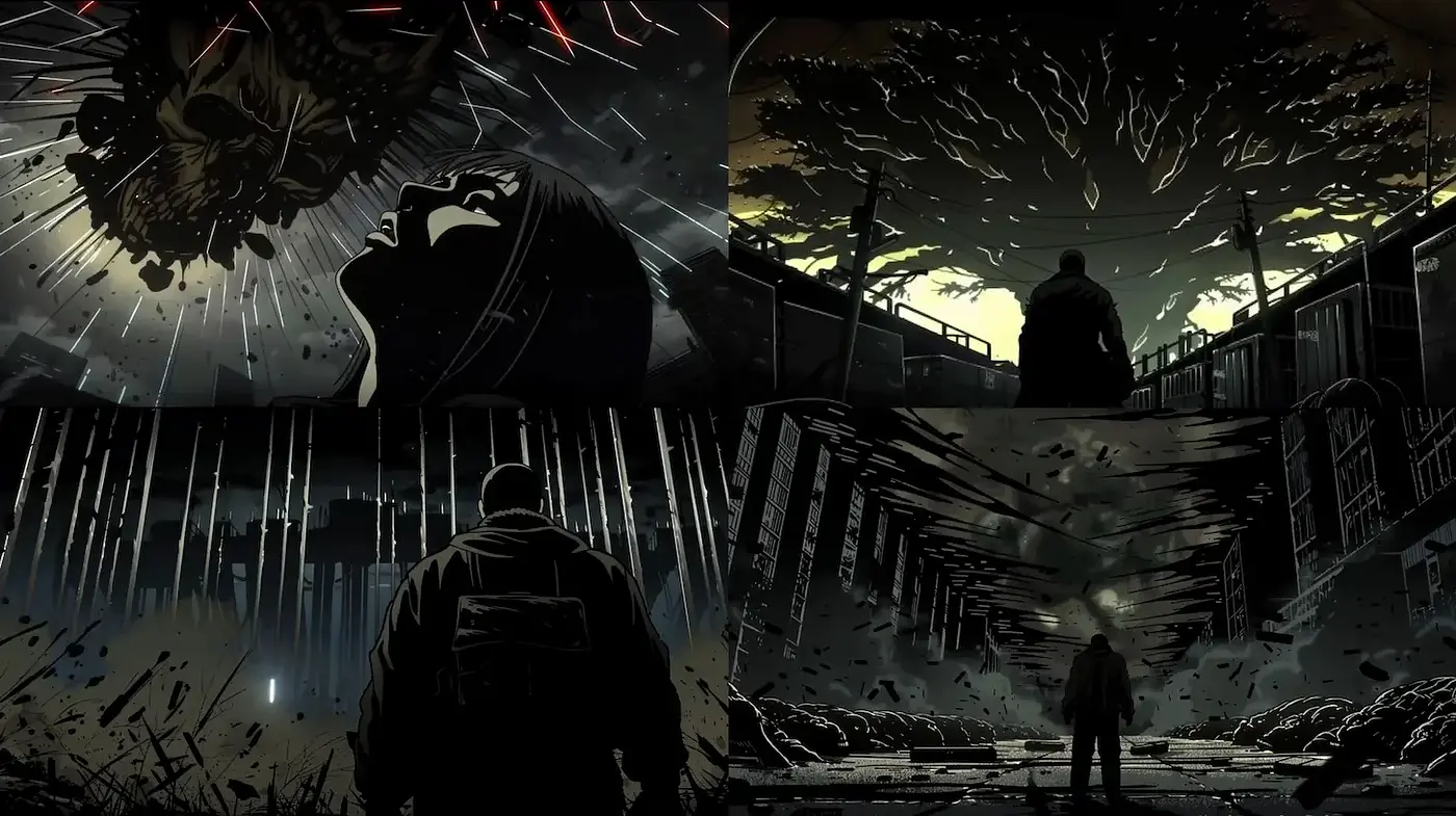 Dramatic and Atmospheric Graphic Novel Style with a Dark Undertone - Midjourney sref style