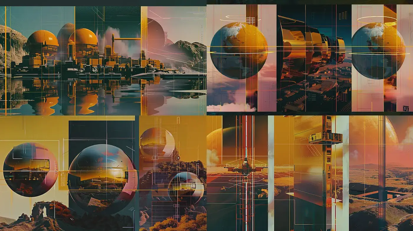 Futuristic Visions with Geometric Precision and Warm Tones - Midjourney sref style