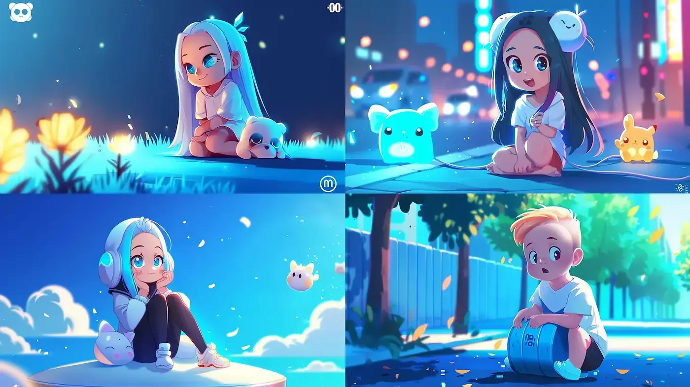 Vibrant and Whimsical Digital Illustrations with a Playful Nighttime Atmosphere - Midjourney sref style