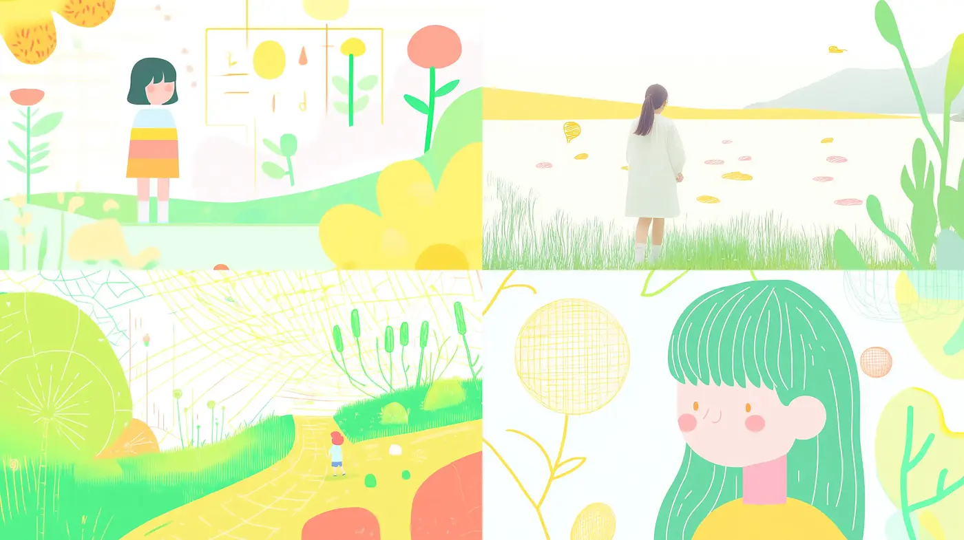 Serene Pastel Dreamscapes with Whimsical Illustration Flair - Midjourney sref style