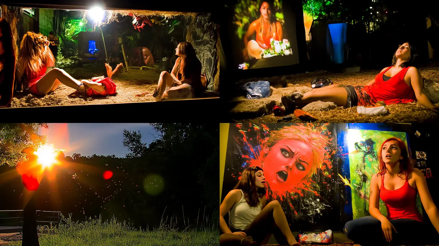 Sunset Hues and Luminous Nights: A Cinematic Journey in Red and Green - Midjourney sref style