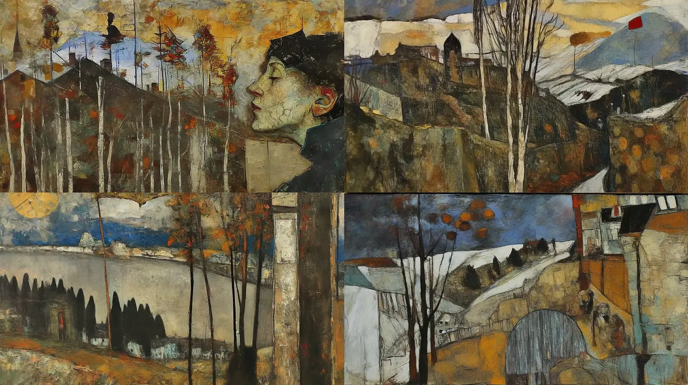 Ethereal Autumnal Dreamscape: A Fusion of Textured Impasto and Muted Earth Tones - Midjourney sref style