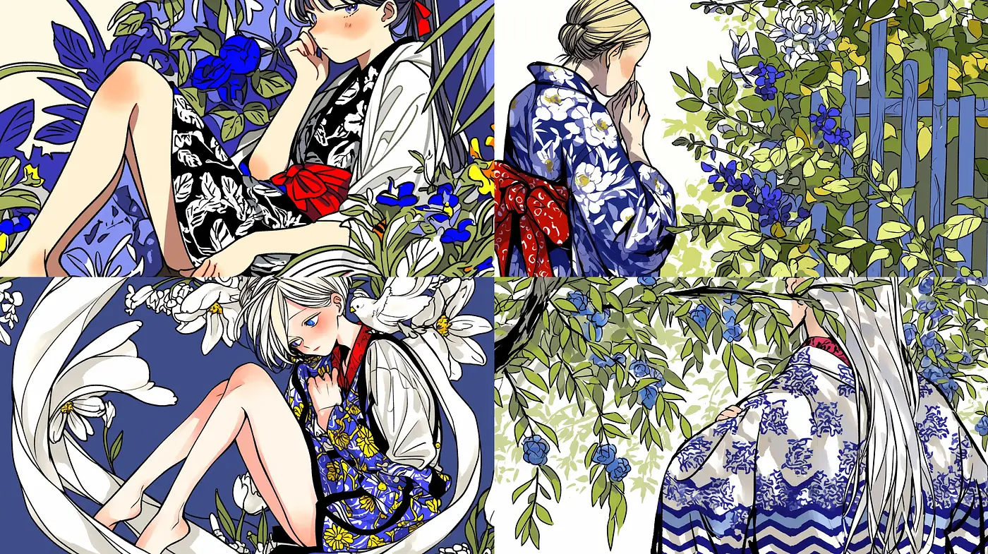 Floral Motif Harmony in Anime-Inspired Illustration - Midjourney sref style