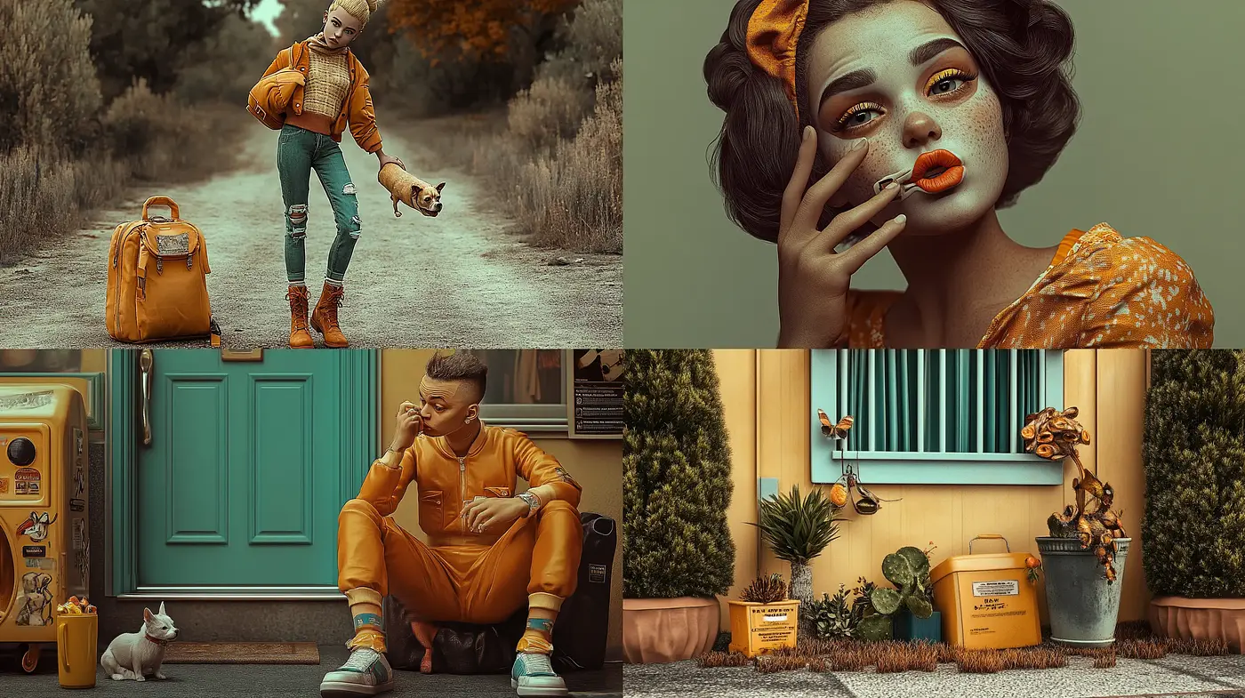 Warm Sepia Tones Meet Contemporary Surrealism: A Cohesive Blend of Pastel Aesthetics and Modern Quirks - Midjourney sref style