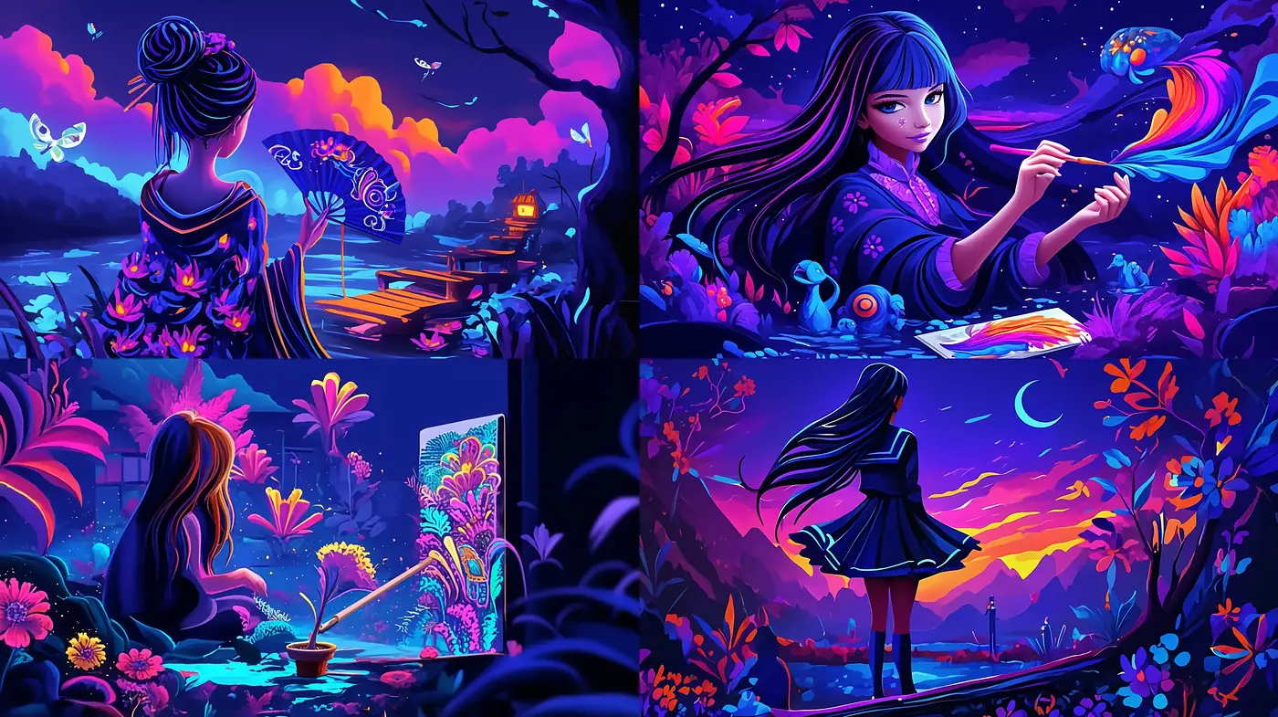 Luminous Dreamscape: A Synthesis of Neon and Nature - Midjourney sref style