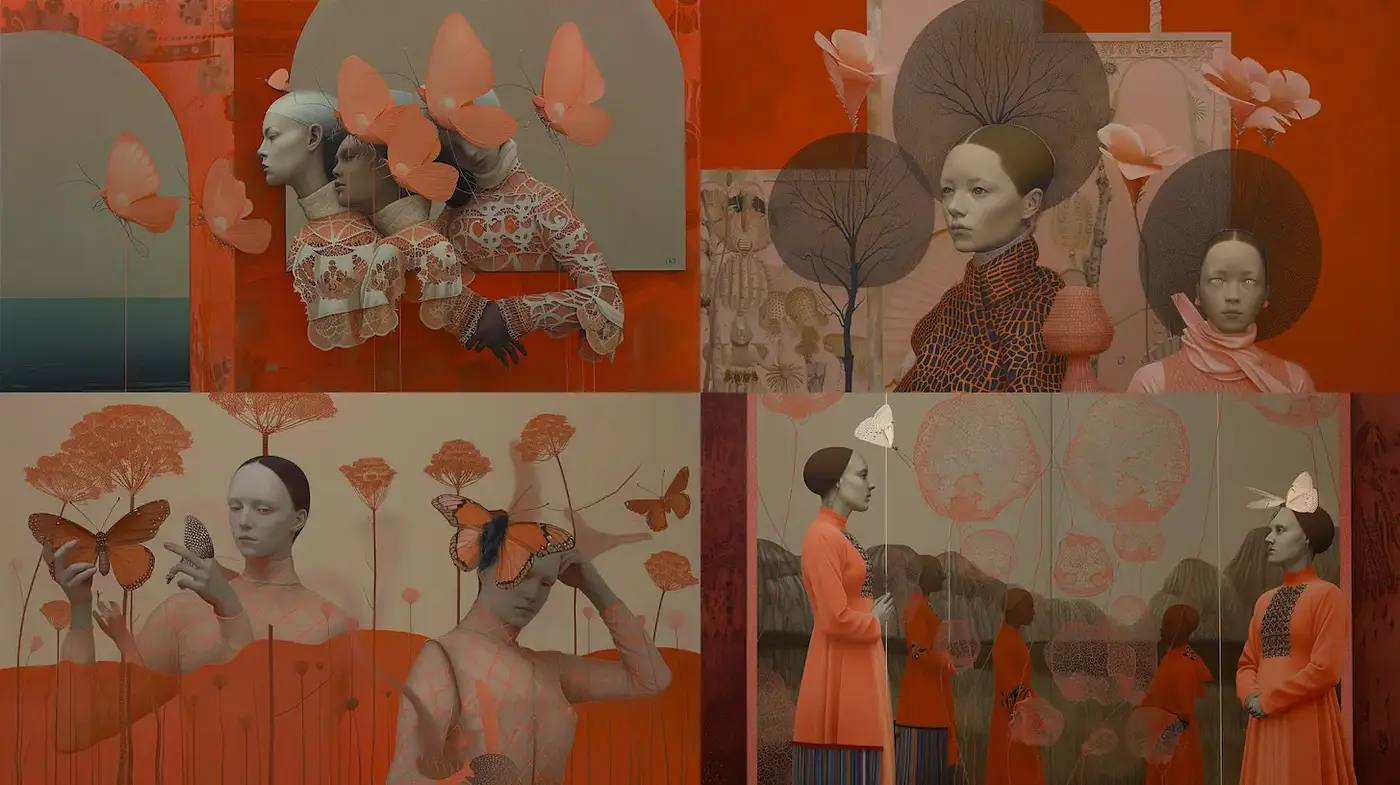 Surreal and Ethereal Fusion of Modern Portraiture and Nature - Midjourney sref style