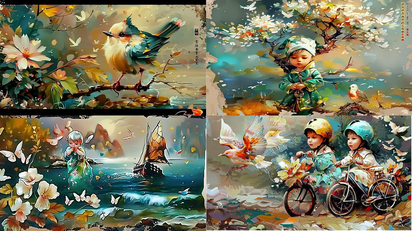 Whimsical Brushstrokes and Idyllic Scenes - Midjourney sref style