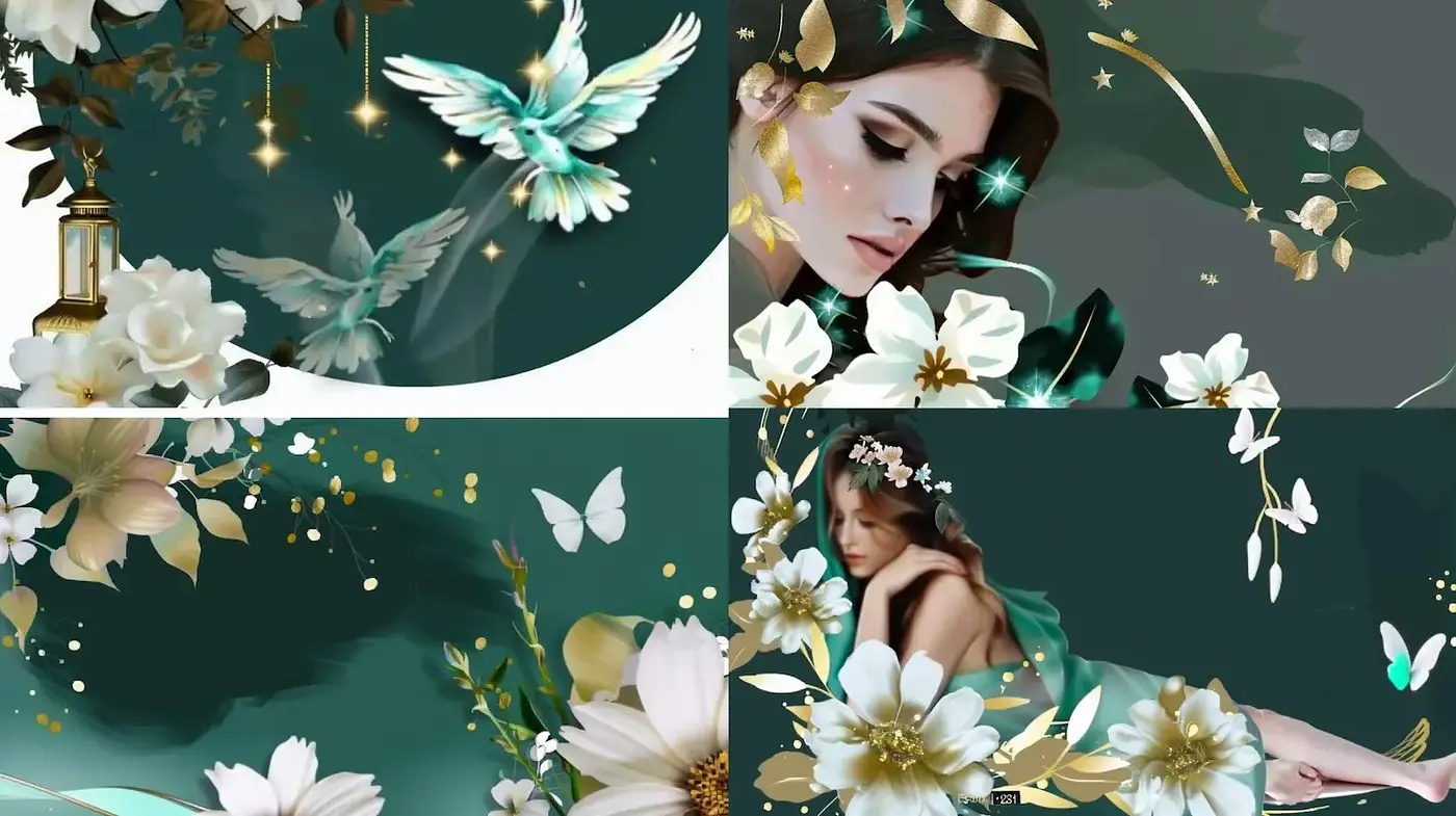 Elegant Fantasy Floral Composition with Ethereal Elements - Midjourney sref style