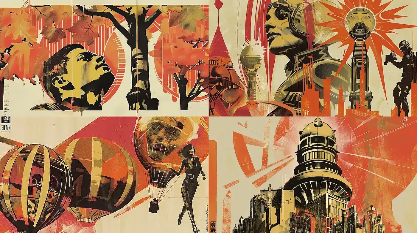 Dynamic and Bold Retro Futurism with a Vintage Aesthetic - Midjourney sref style
