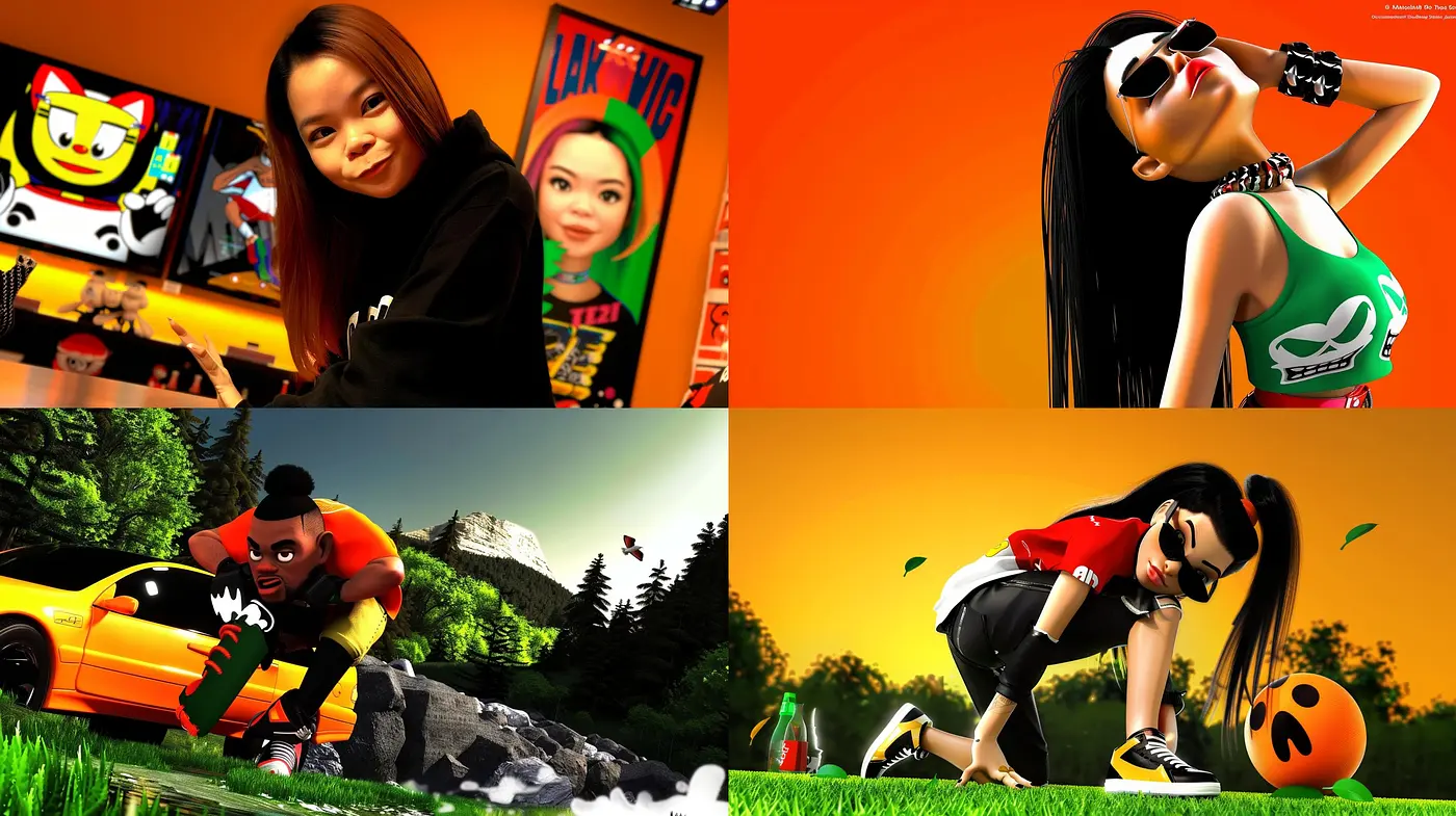 Radiant Sunset Hues and Bold Contours: A Fusion of Digital Modernity and Street Art Vibrance - Midjourney sref style