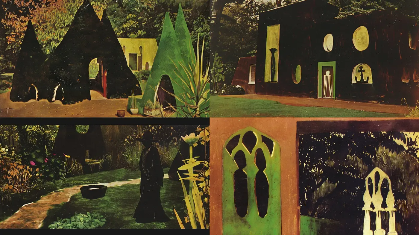 Enigmatic Arcadian Visions: A Synchronized Juxtaposition of Nature and Surreal Architecture - Midjourney sref style