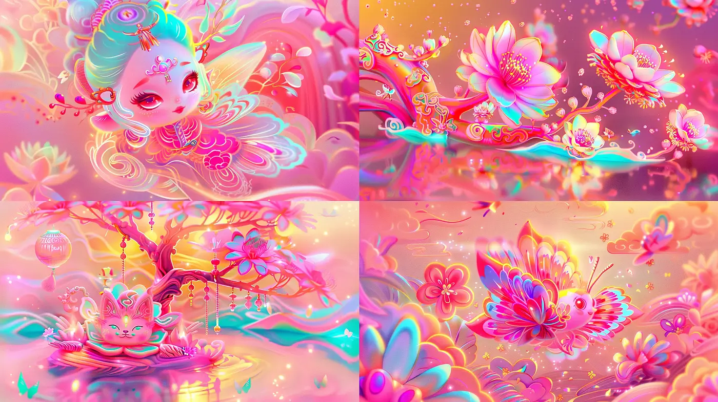 Ethereal Dreamscape Fusion with Luminous Floral Overtones - Midjourney sref style