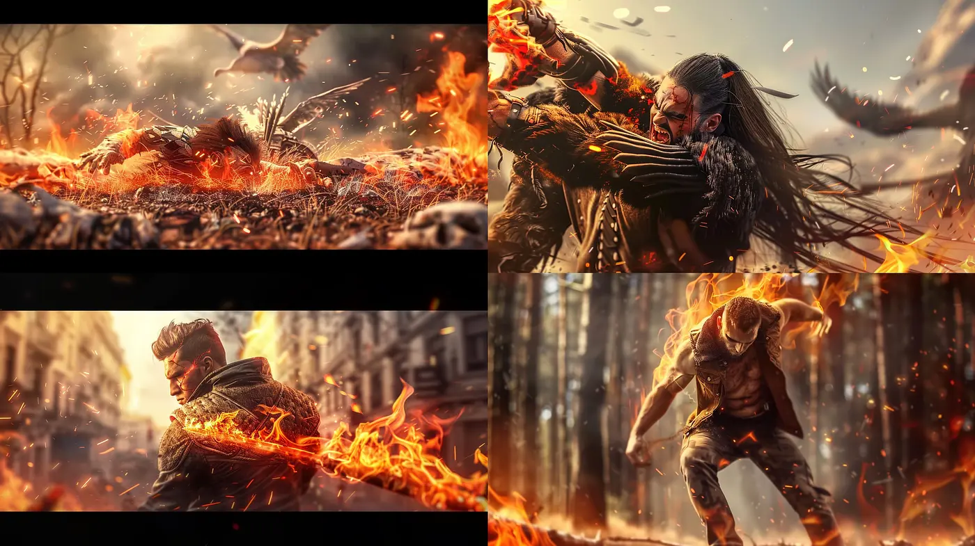 Ember-infused Dynamic Portraiture with a Cinematic Flare - Midjourney sref style
