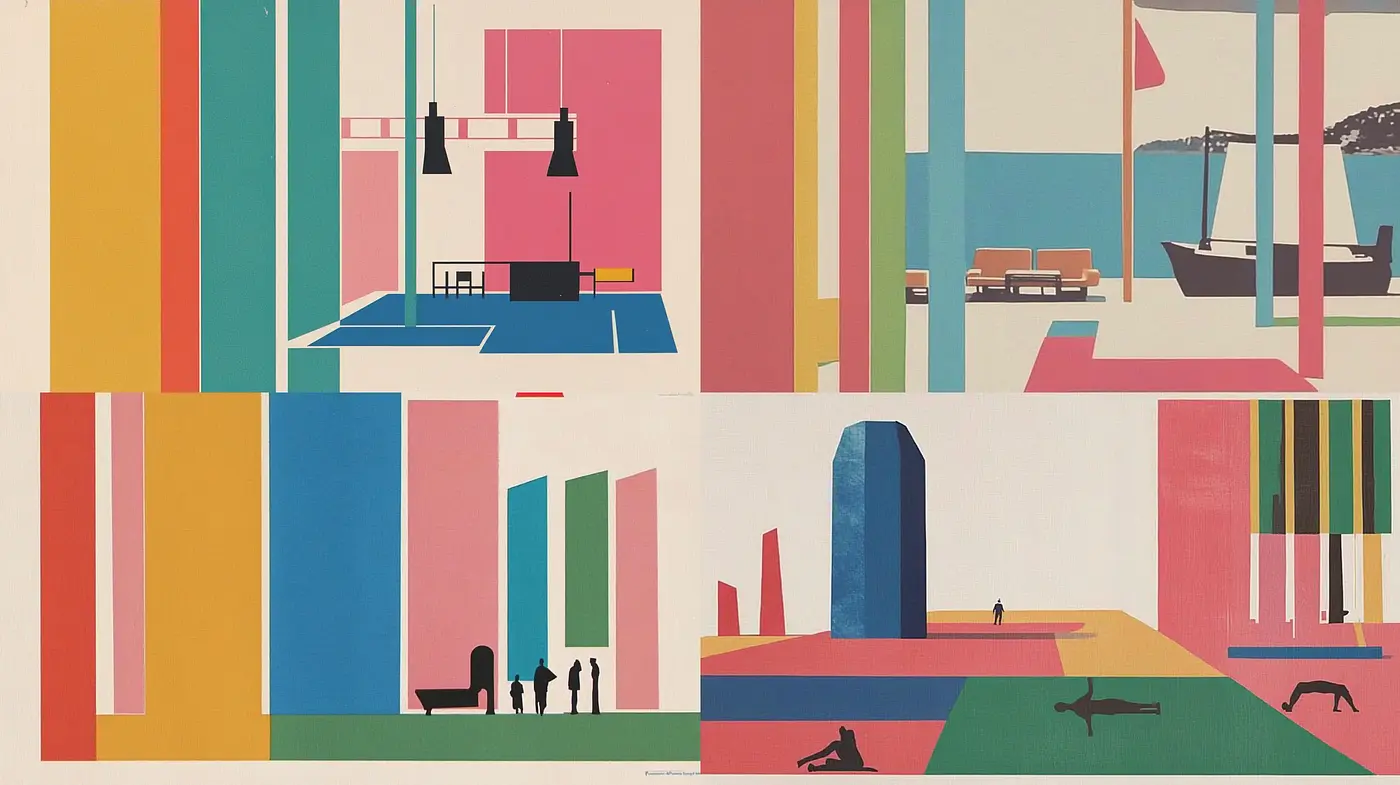 Geometric Harmony in Pastel: A Cohesive Blend of Retro and Modernist Aesthetics - Midjourney sref style