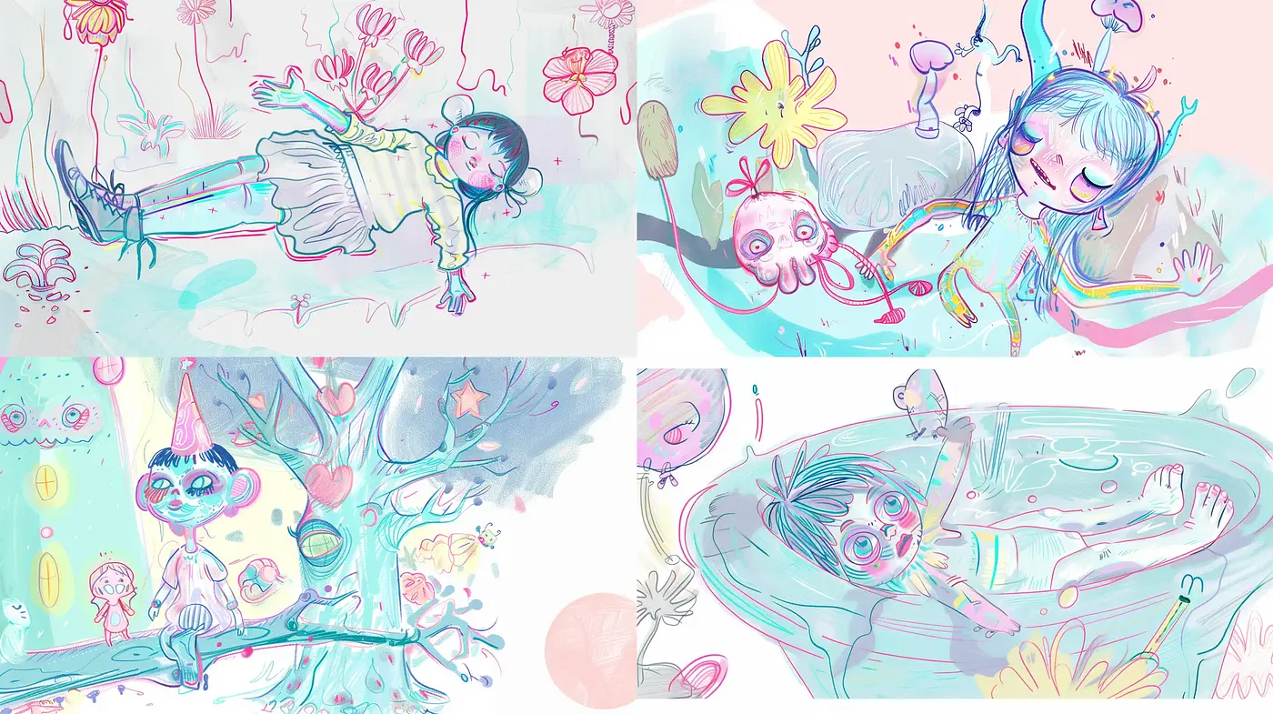 Whimsical Dreamscape with Pastel Tones and Surrealist Influence - Midjourney sref style