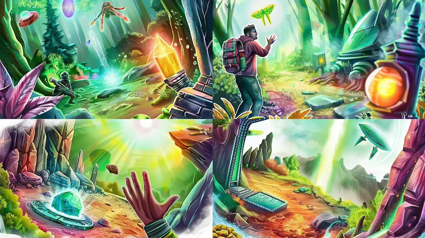 Vibrant Surrealistic Sci-Fi Adventure with Nature and Technology - Midjourney sref style