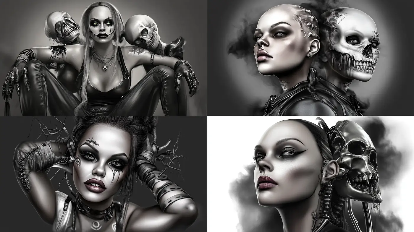Gothic Monochrome Elegance with Surrealistic Overtones - Midjourney sref style