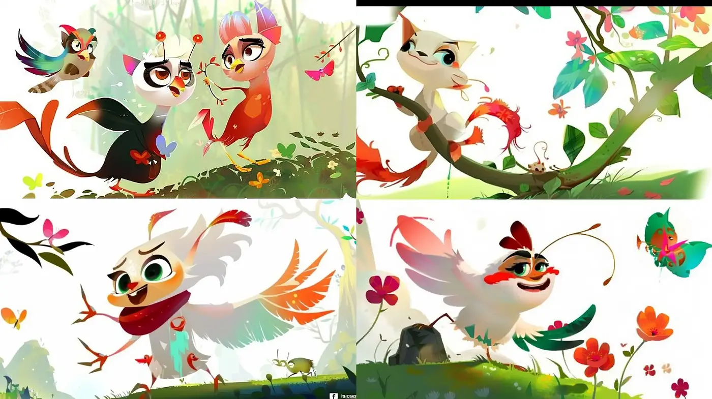 Whimsical Nature Fantasia: A Vivid Dance of Colors and Light in Illustration - Midjourney sref style