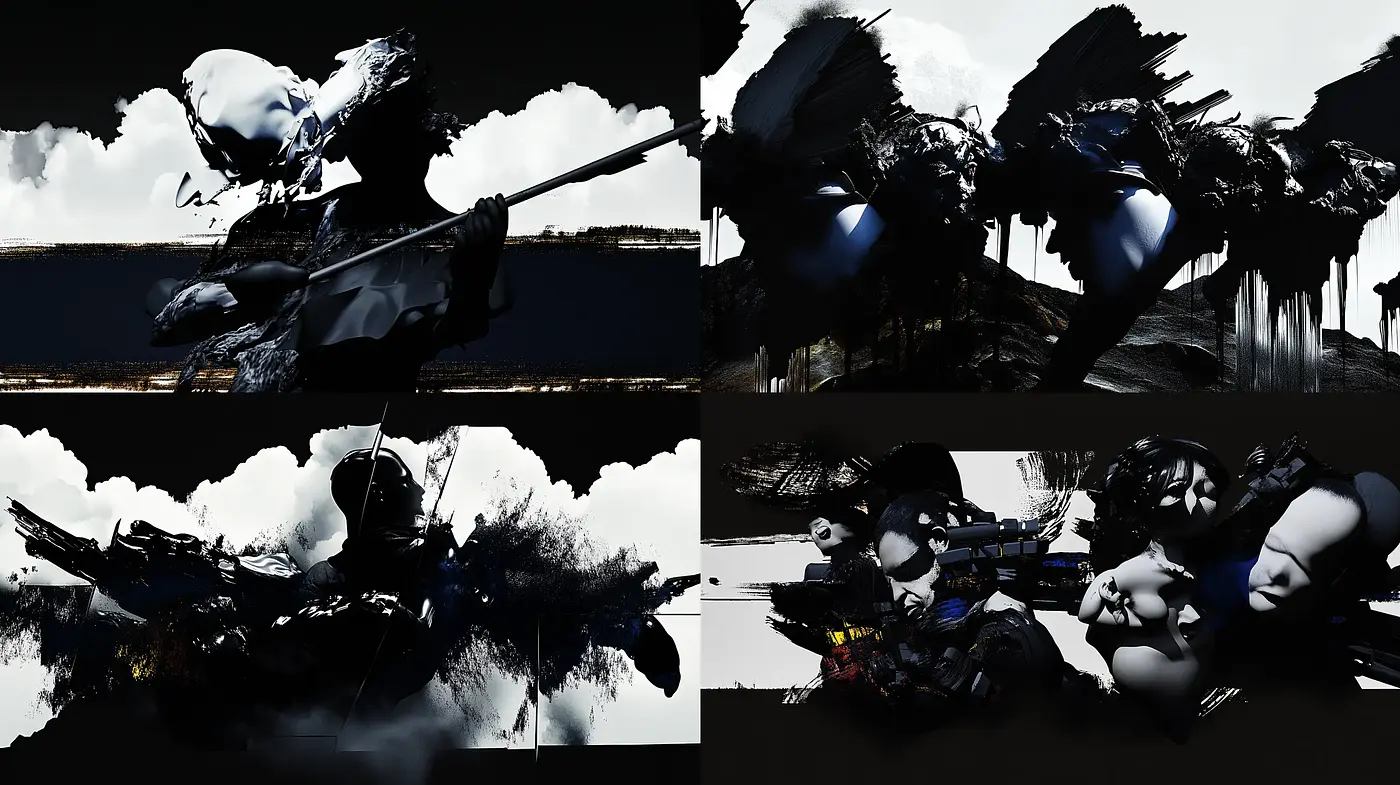 Abstract Sombre Dystopia: A Fusion of Dark Surrealism and Sci-Fi - Midjourney sref style