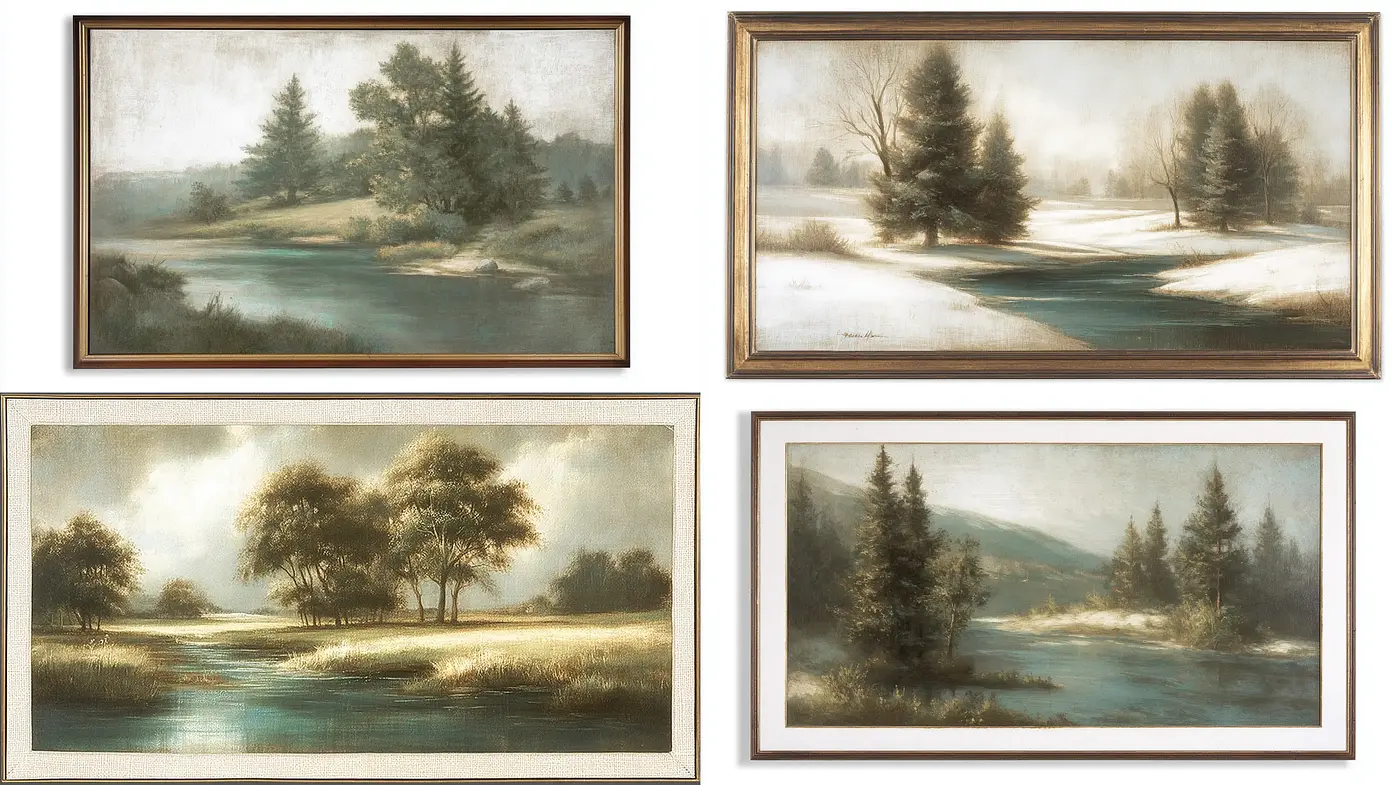 Serene landscapes with a classic and tranquil ambiance - Midjourney sref style