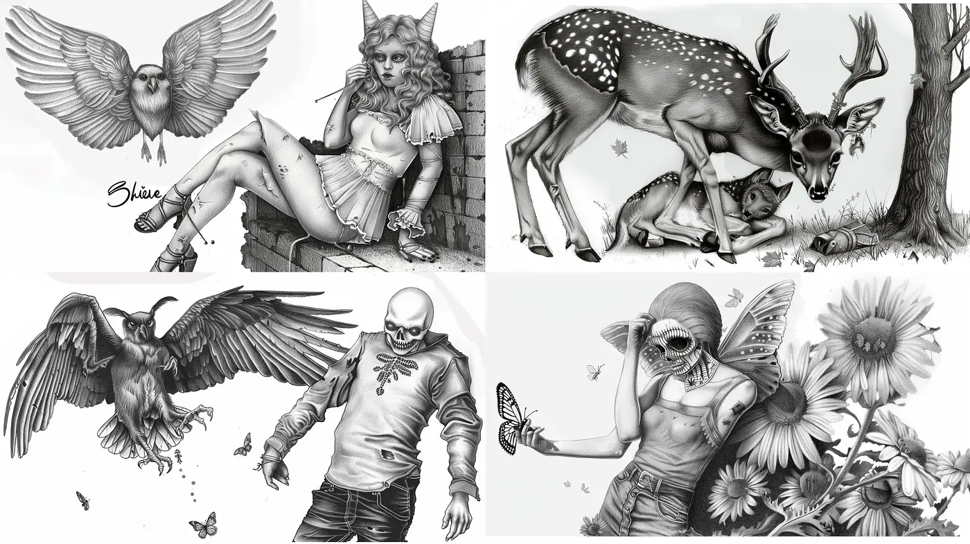 Monochromatic Fantasia with Surrealistic and Mythological Undertones - Midjourney sref style